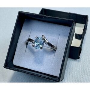 Silver Tone‎ Clear Oval Stone Ring Size 9 Simulated Rhinestone Costume Jewelry